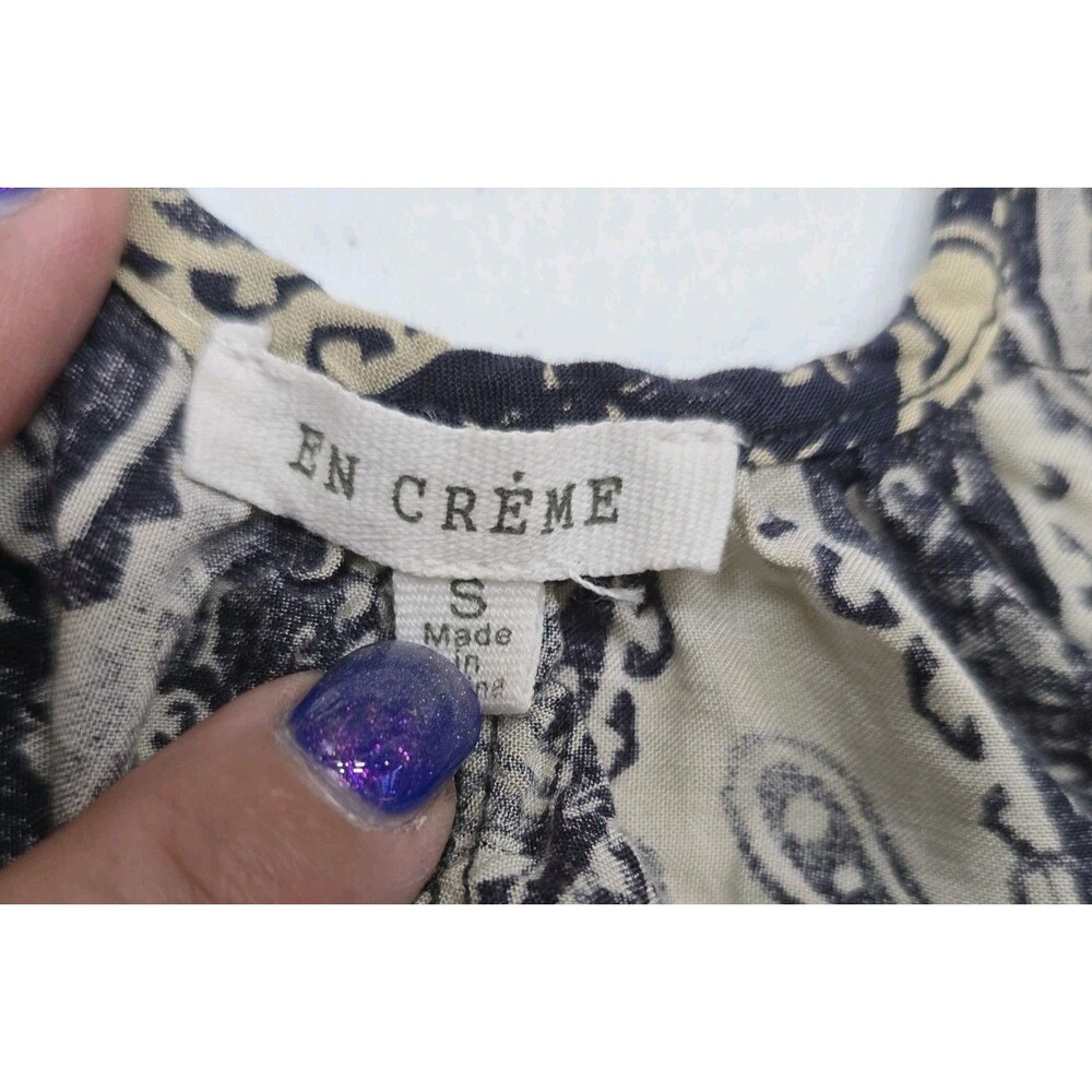 En Crème Top Womens Small Spaghetti Straps Blue Paisley Boho Peasant Cottagecore - Picture 6 of 9